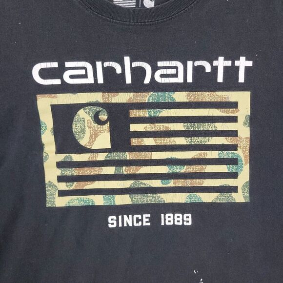 Carhartt T-Shirt Men's Medium Black Long Sleeve Flag Relaxed Fit Made in USA - Picture 2 of 13